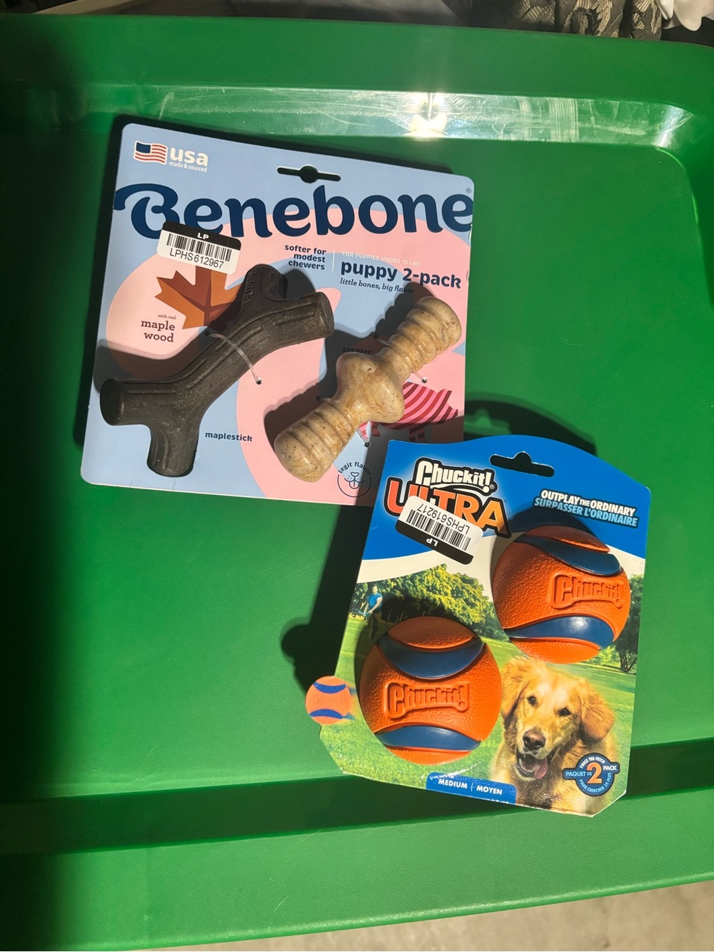 NIB dog toy bundle Benebone Puppy 2-Pack Chew Toy Set and chuck it balls.